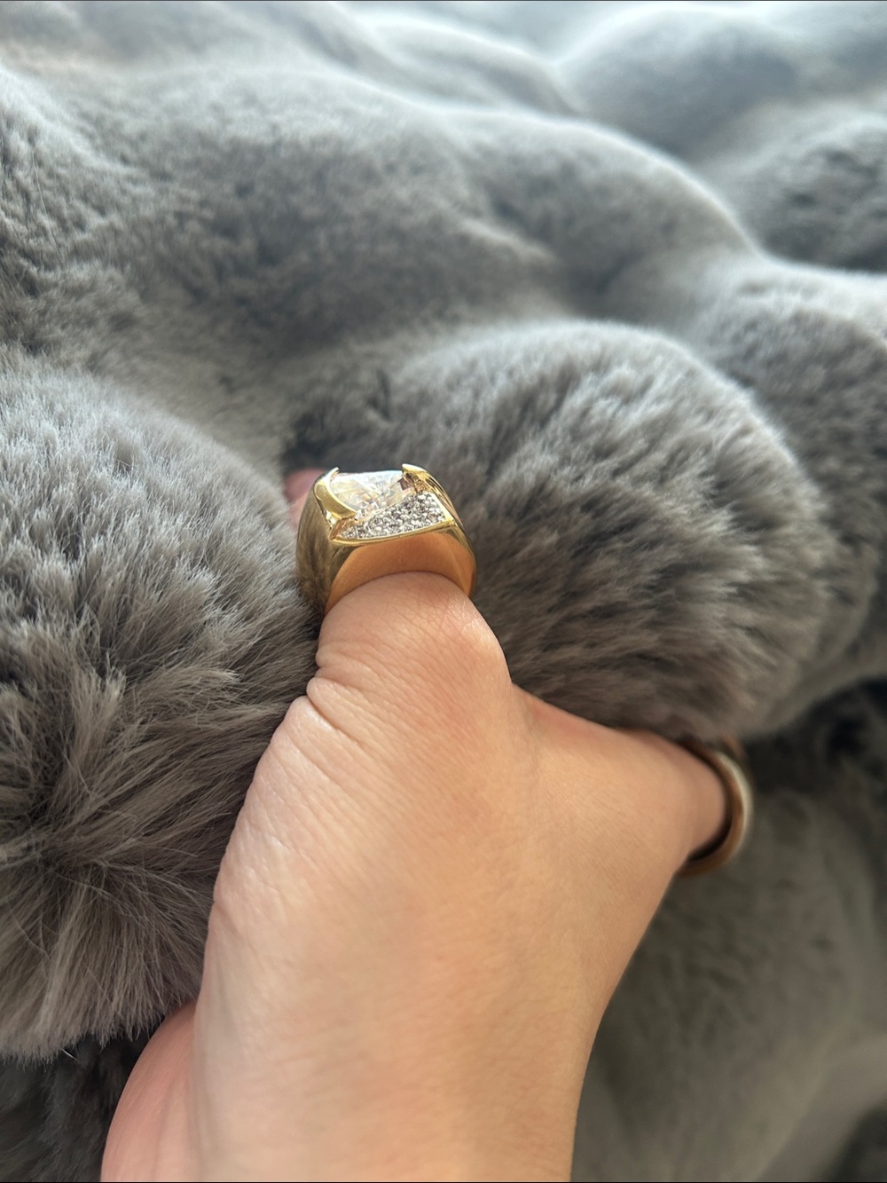 Antique dead stock. Gold-Tone Statement Ring with Clear Crystal Accents. Size 7